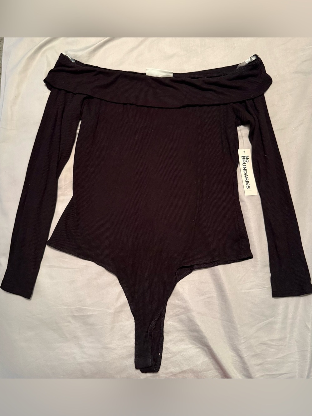 No Boundaries Black Off-Shoulder Long Sleeve Bodysuit Bandeau